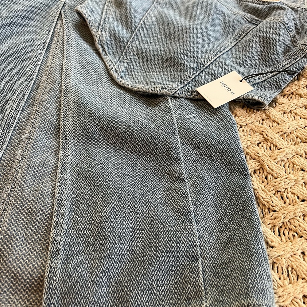 NEW 2pc Forever 21 Denim Crop Top & Skirt Chevron pattern Med Denim Small Medium - Picture 12 of 16